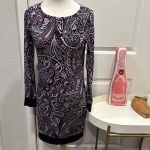 EUC Michael Kors Long Sleeve Paisley Dress - Purple and Black